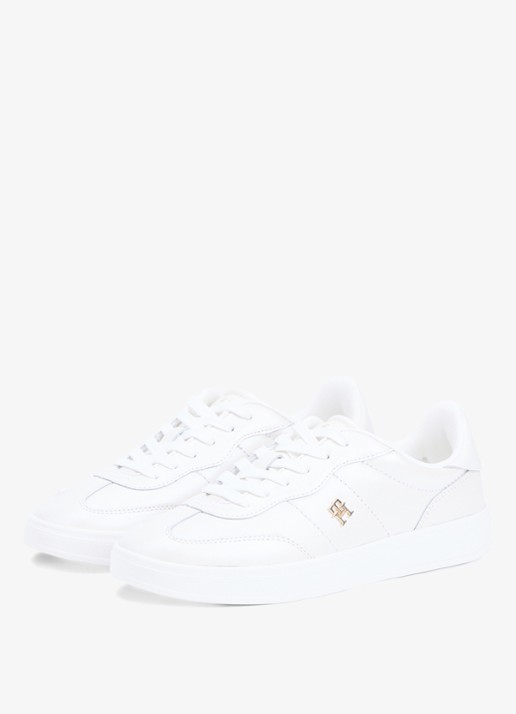 Tommy Hilfiger Heritage sneaker van leer met logo - detail beige