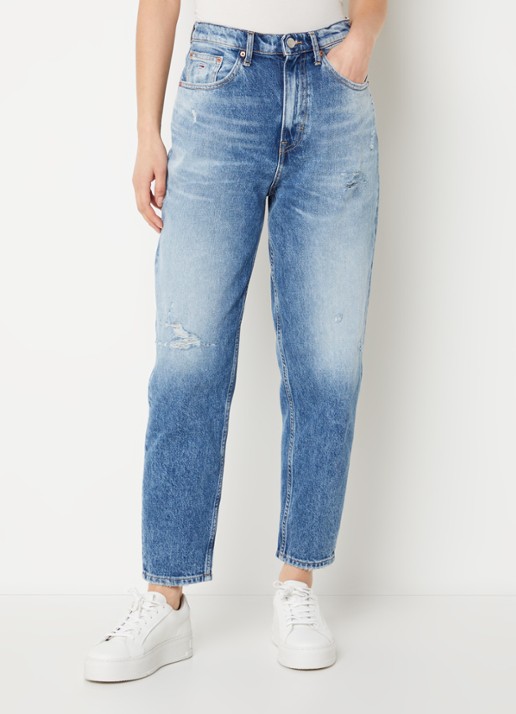 Tommy Hilfiger High waist cropped mom jeans met destroyed afwerking - detail indigo