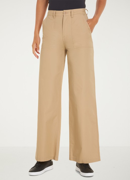 Tommy Hilfiger High waist loose fit cargobroek van  katoen - detail zand