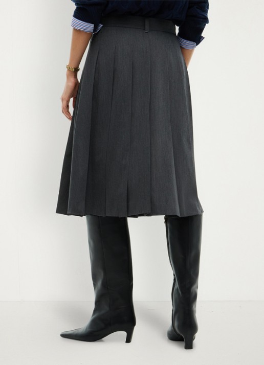 Tommy Hilfiger High waist midi A-lijn rok met plooien - achterkant 5 grijs