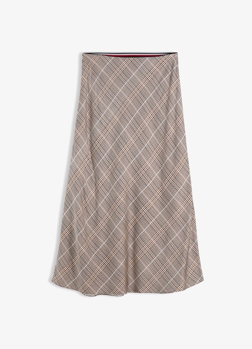 Tommy Hilfiger High waist midi rok met ruitdessin  - voorkant 4 beige