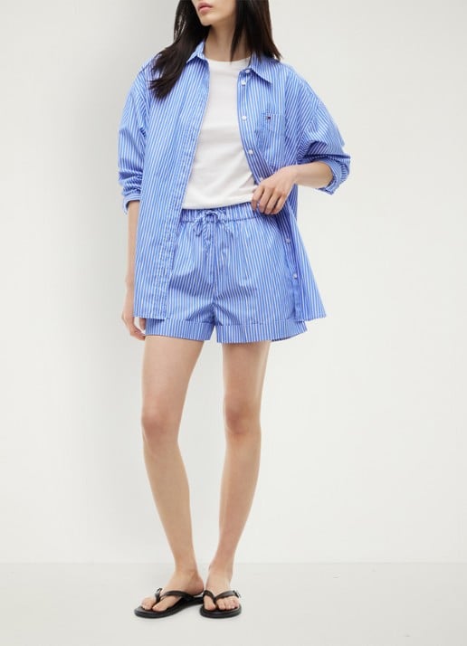 Tommy Hilfiger High waist wide fit korte broek met streepprint - voorkant 6 noble blue / stripe-c8p