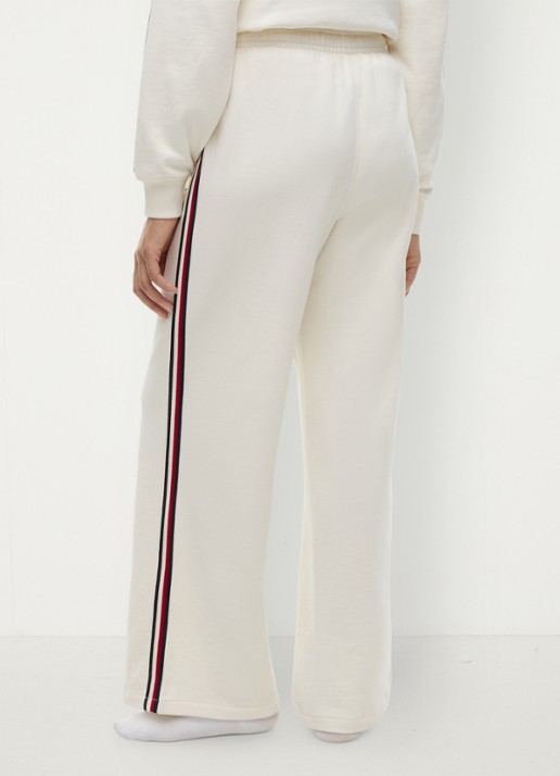 Tommy Hilfiger High waist wide fit lounge broek met logoborduring - achterkant ivoor