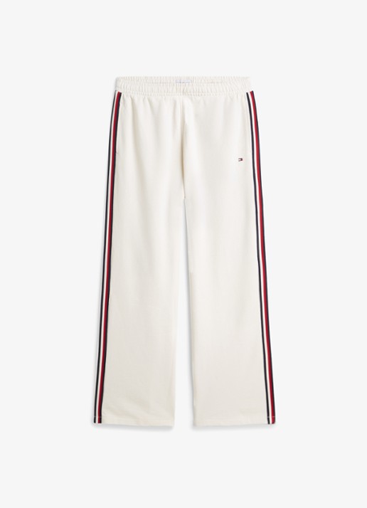 Tommy Hilfiger High waist wide fit lounge broek met logoborduring - voorkant 2 ivoor