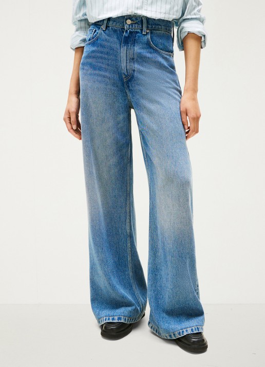 Tommy Hilfiger High waist wide leg jeans  met steekzakken - detail indigo