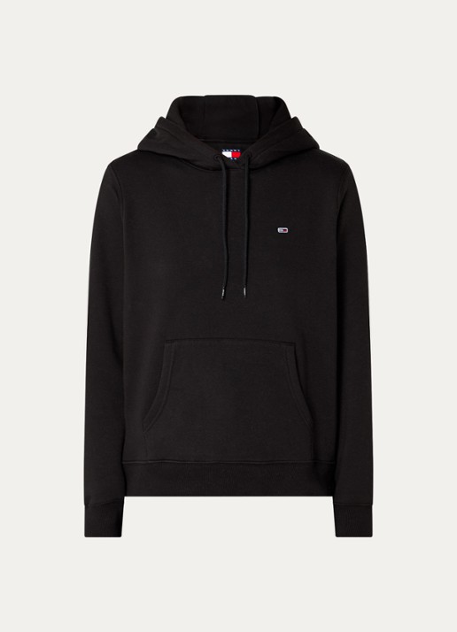 Tommy Hilfiger Hoodie met kangoeroezak en logo - voorkant zwart