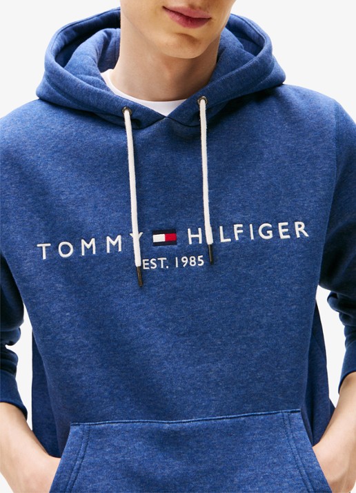 Tommy Hilfiger Hoodie met kangoeroezak en logoborduring - detail 4 aegean sea heather / blauw