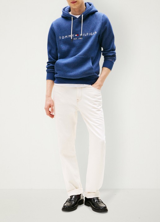 Tommy Hilfiger Hoodie met kangoeroezak en logoborduring - voorkant 2 aegean sea heather / blauw
