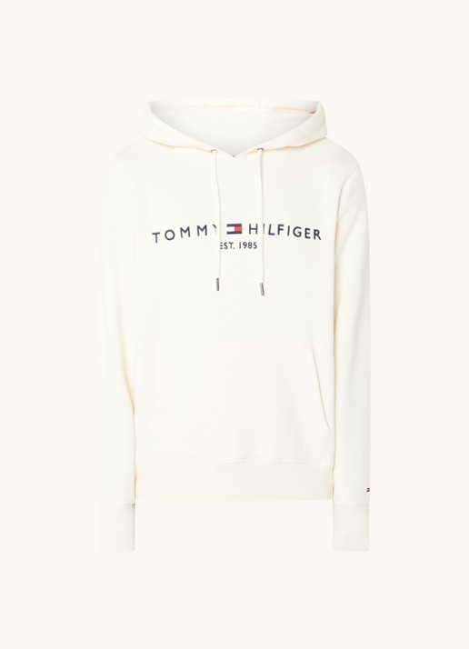 Tommy Hilfiger Hoodie met kangoeroezak en logoborduring - voorkant 4 calico / wit