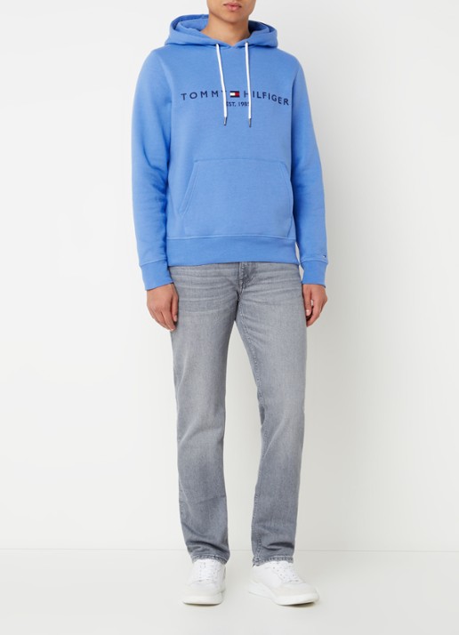 Tommy Hilfiger Hoodie met kangoeroezak en logoborduring - voorkant 5 blue spell / blauw