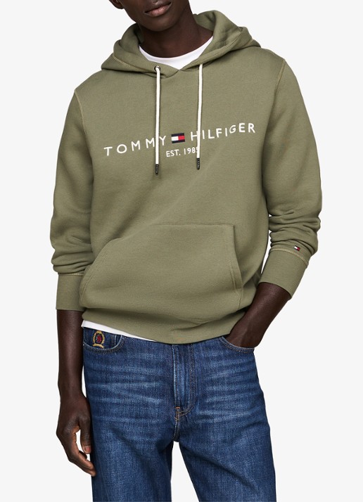 Tommy Hilfiger Hoodie met kangoeroezak en logoborduring - detail 2 battle green / groen
