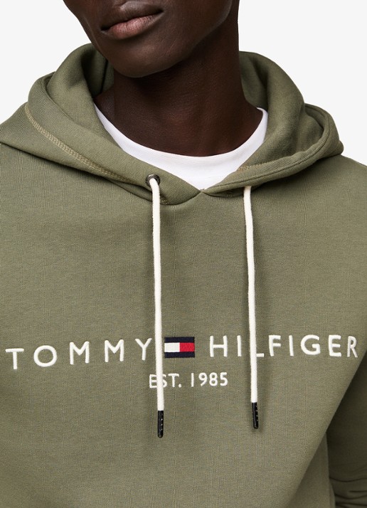 Tommy Hilfiger Hoodie met kangoeroezak en logoborduring - detail 3 battle green / groen
