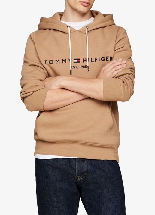 Tommy Hilfiger Hoodie met kangoeroezak en logoborduring - detail 4 safari canvas / beige