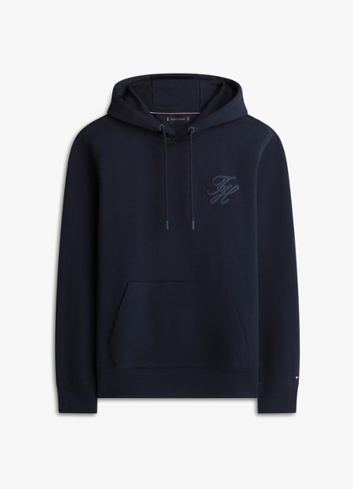 Tommy Hilfiger Hoodie met logoborduring - voorkant donkerblauw