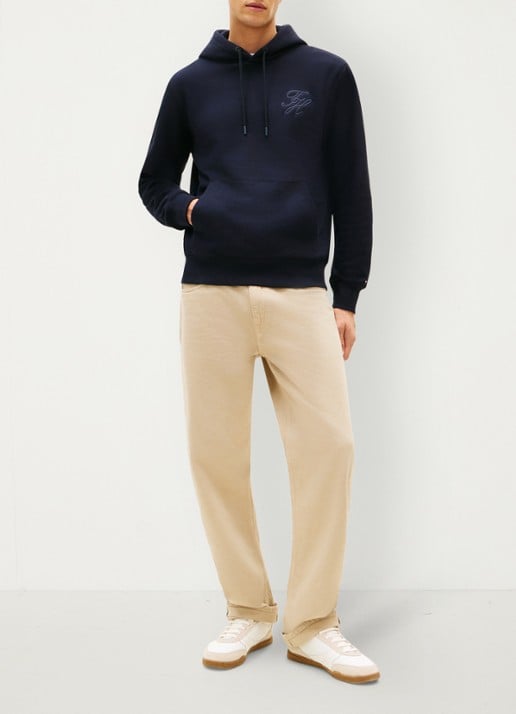 Tommy Hilfiger Hoodie met logoborduring - voorkant 2 donkerblauw