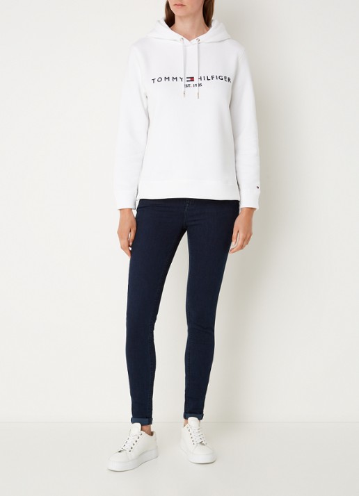 Tommy Hilfiger Hoodie van fleece met logoborduring - voorkant 2 wit