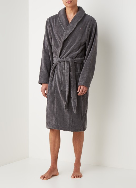 Tommy Hilfiger Icon badjas van katoen - voorkant 2 donkergrijs