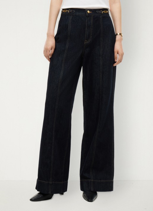 Tommy Hilfiger Indie '70s high waist wide leg jeans met donkere wassing - detail donkerblauw