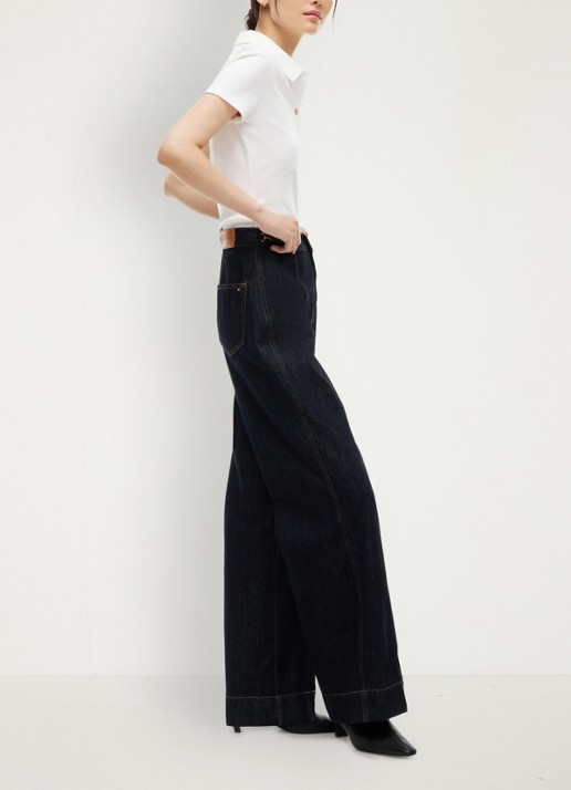 Tommy Hilfiger Indie '70s high waist wide leg jeans met donkere wassing - detail 2 donkerblauw