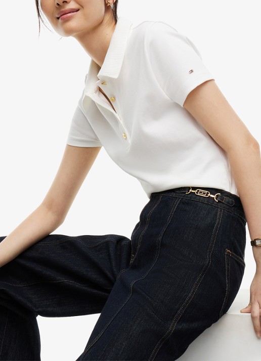 Tommy Hilfiger Indie '70s high waist wide leg jeans met donkere wassing - detail 4 donkerblauw