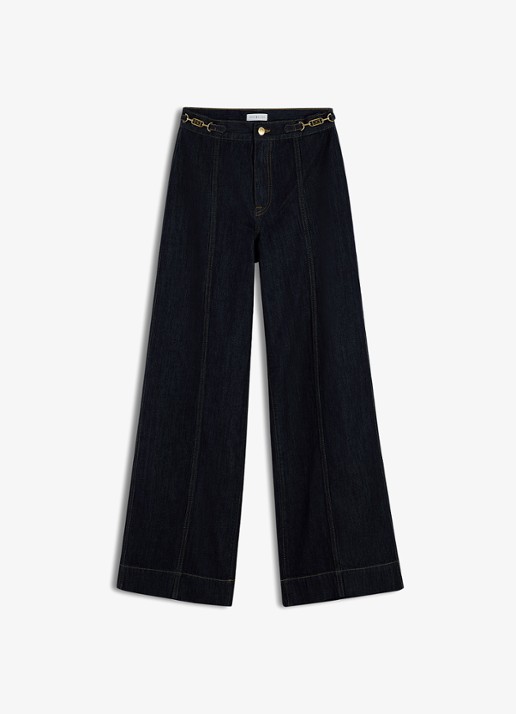 Tommy Hilfiger Indie '70s high waist wide leg jeans met donkere wassing - voorkant 5 donkerblauw