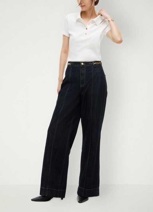Tommy Hilfiger Indie '70s high waist wide leg jeans met donkere wassing - voorkant 6 donkerblauw