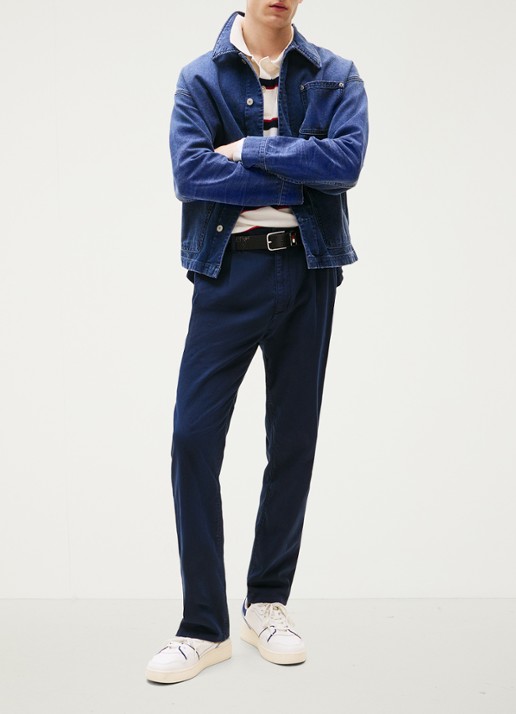 Tommy Hilfiger Isaac relaxed fit chino met steekzakken - voorkant 2 donkerblauw