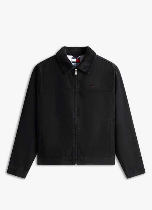 Tommy Hilfiger Jack met steekzakken en logoborduring - voorkant 2 zwart