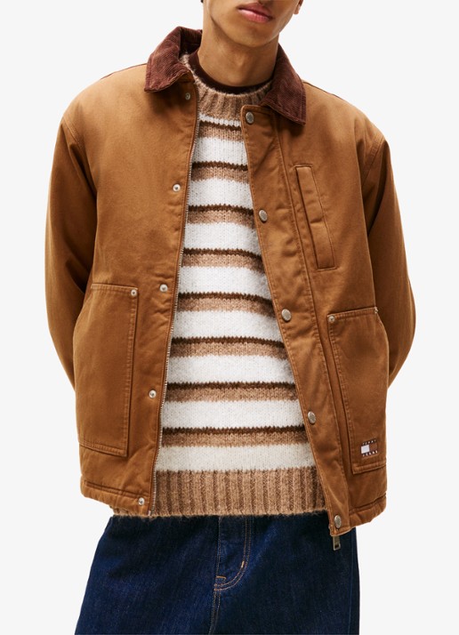 Tommy Hilfiger Jack van corduroy met teddy voering - detail 4 oranjebruin