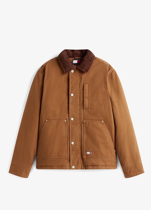 Tommy Hilfiger Jack van corduroy met teddy voering - voorkant oranjebruin