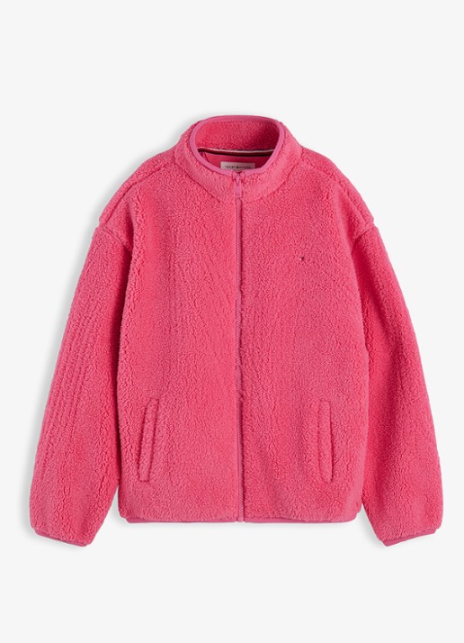 Tommy Hilfiger Jack van fleece met logo - voorkant roze