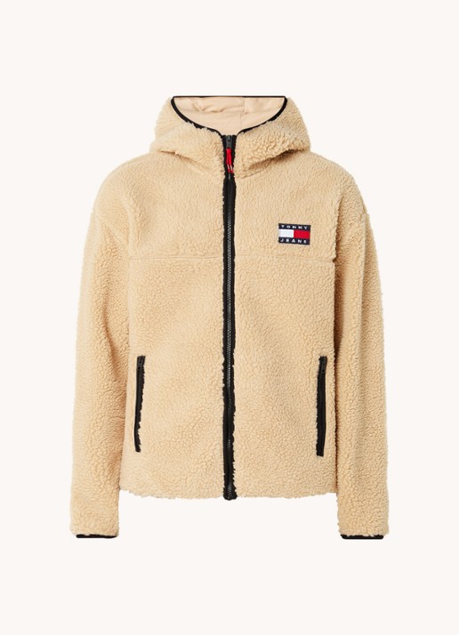 Tommy Hilfiger Jack van teddy met ritszakken en capuchon - voorkant donkerbeige