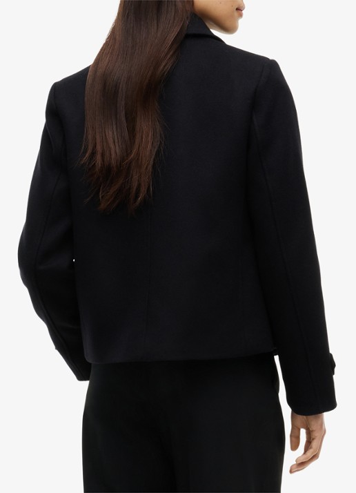 Tommy Hilfiger Jas in wolblend met knoopdetail  - achterkant zwart