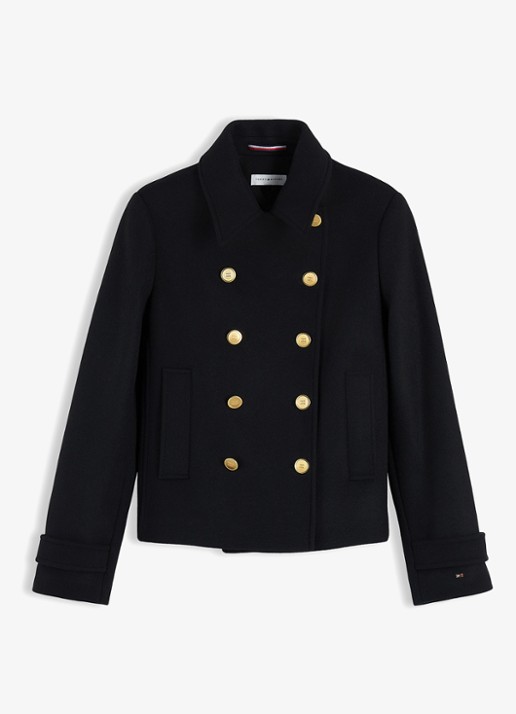 Tommy Hilfiger Jas in wolblend met knoopdetail  - voorkant 2 zwart