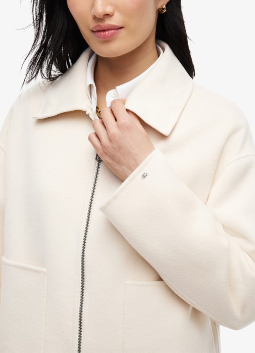 Tommy Hilfiger Jas in wolblend met opgestikte zakken  - detail 3 creme