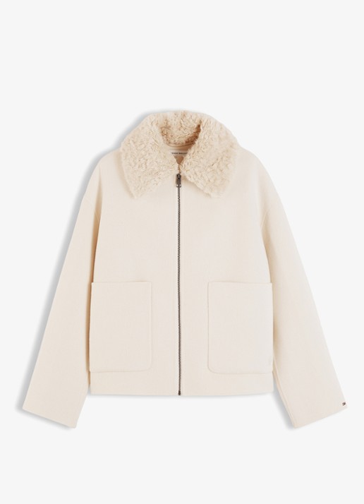 Tommy Hilfiger Jas in wolblend met opgestikte zakken  - voorkant 5 creme