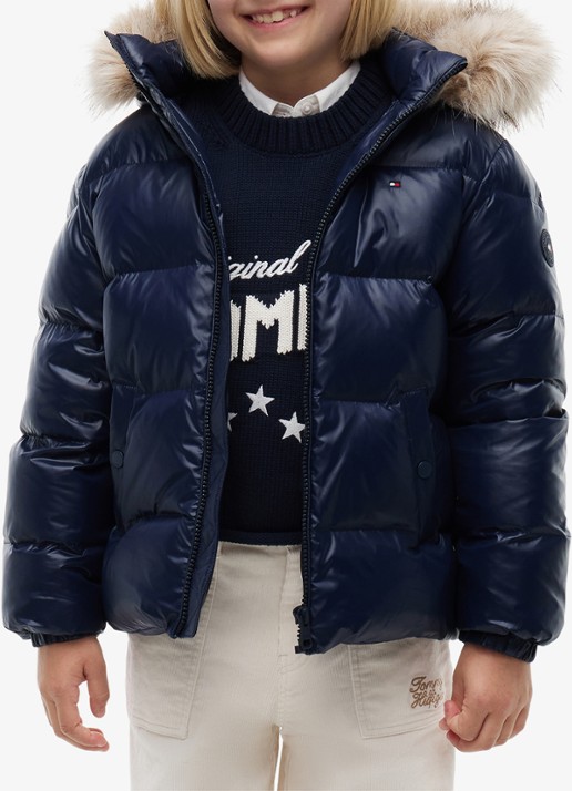 Tommy Hilfiger Jas met donsvulling en capuchon - detail 3 donkerblauw