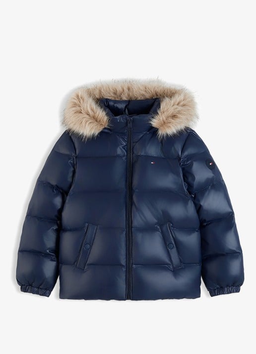 Tommy Hilfiger Jas met donsvulling en capuchon - voorkant donkerblauw