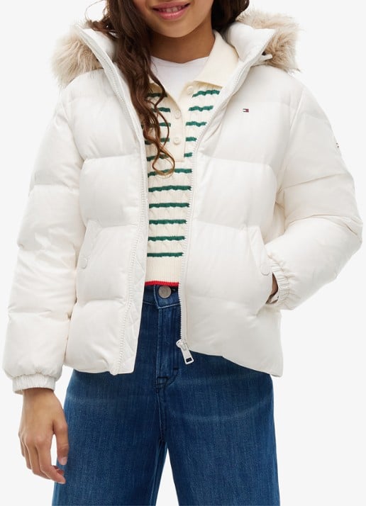 Tommy Hilfiger Jas met donsvulling en capuchon - detail 3 gebroken wit