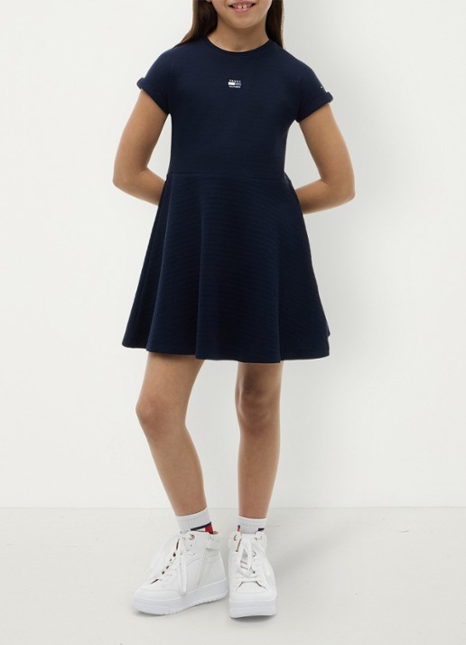 Tommy Hilfiger Jurk met logoborduring - voorkant donkerblauw