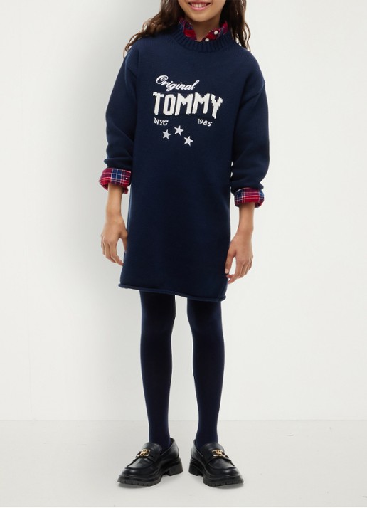 Tommy Hilfiger Jurk met logoborduring - voorkant 3 donkerblauw