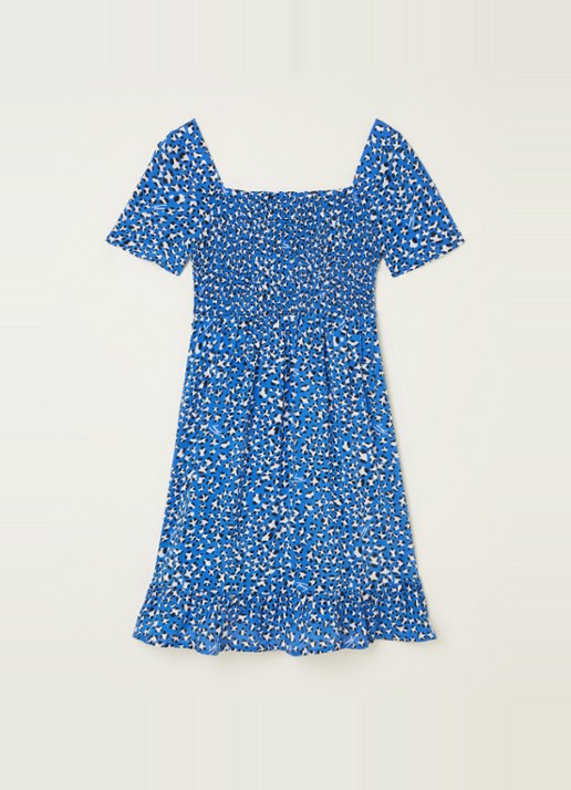 Tommy Hilfiger Jurk met smockwerk en panterprint - achterkant 3 blauw