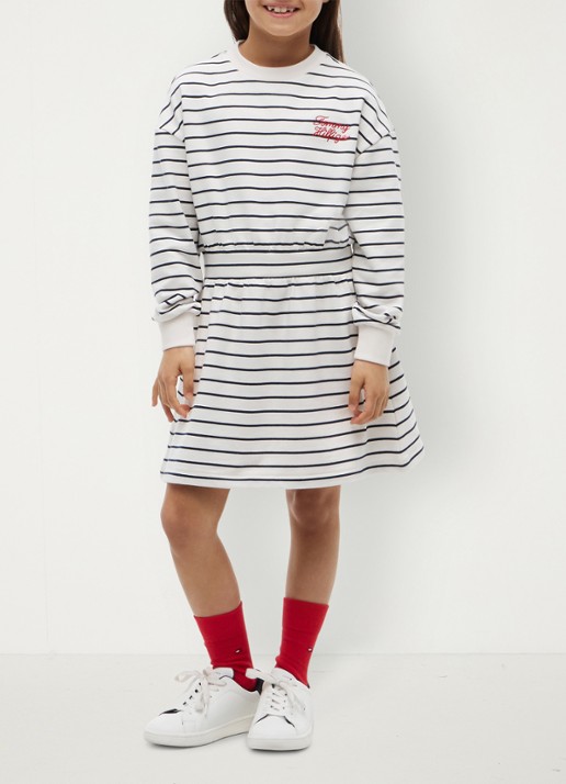 Tommy Hilfiger Jurk met streepprint - voorkant dark night navy stripes-c1g / wit