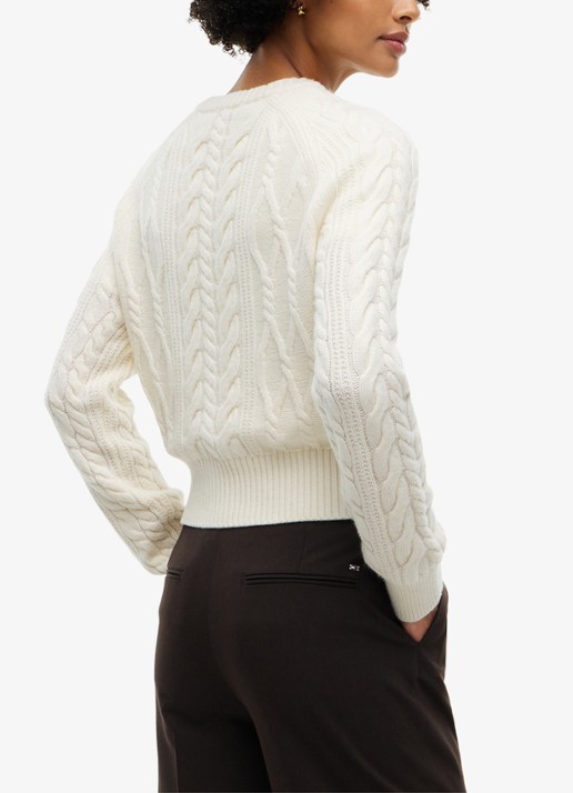Tommy Hilfiger Kabelgebreid vest in wolblend  - achterkant 3 wit