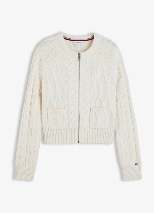 Tommy Hilfiger Kabelgebreid vest in wolblend  - voorkant 4 wit