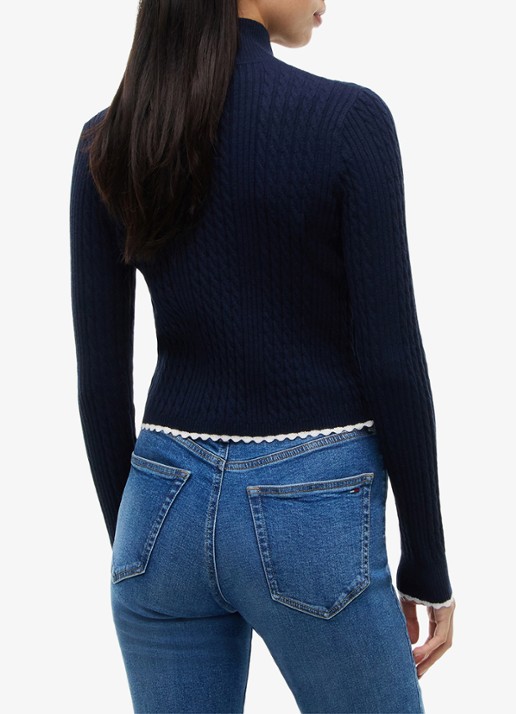 Tommy Hilfiger Kabelgebreid vest met logo  - achterkant 3 donkerblauw