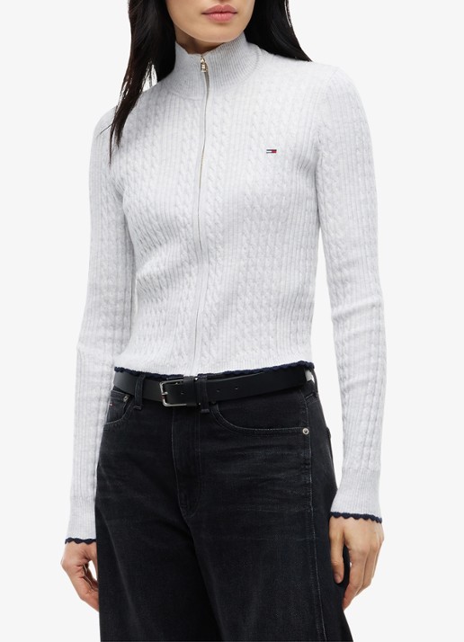 Tommy Hilfiger Kabelgebreid vest met logo  - detail wit