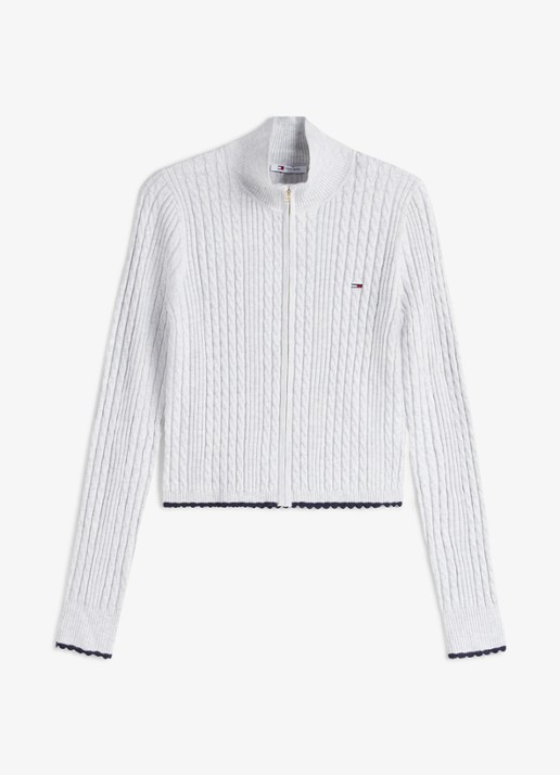 Tommy Hilfiger Kabelgebreid vest met logo  - voorkant 3 wit