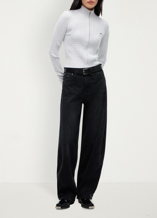 Tommy Hilfiger Kabelgebreid vest met logo  - voorkant 4 wit