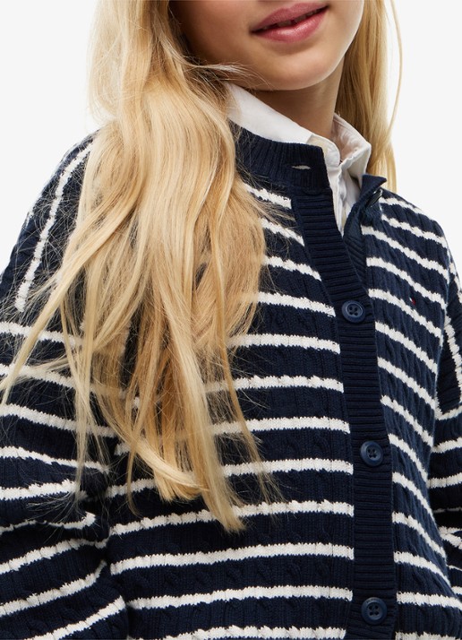 Tommy Hilfiger Kabelgebreid vest met streepprint - detail 2 donkerblauw